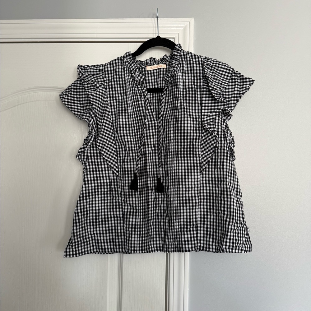 Olivaceous Black and White Gingham Top